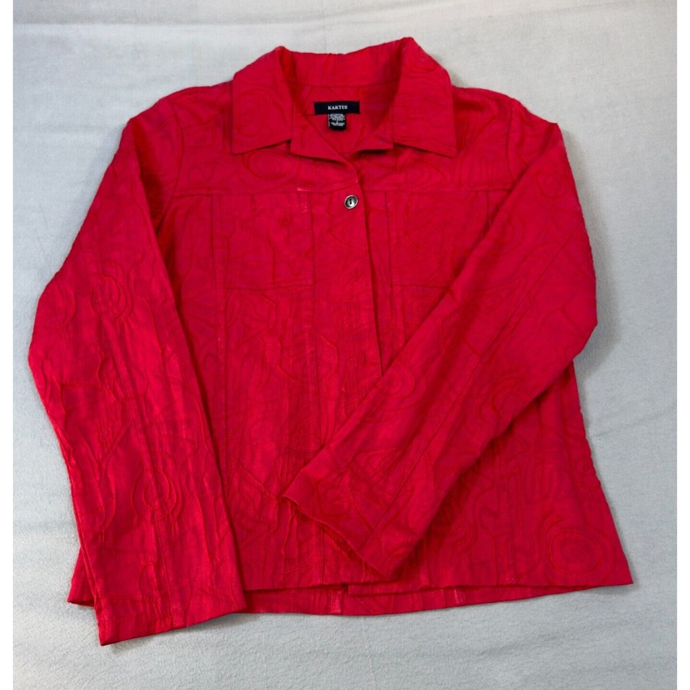 Kaktus Coat Jacket Large Womens Red Button Front Pockets Long Sleeved‎ Textured